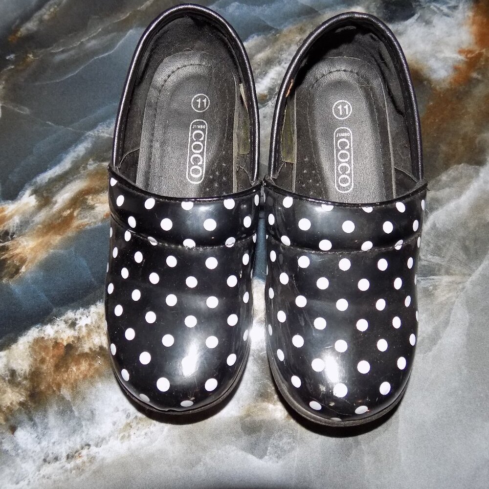 Coco Jumbo Black W/ White Polka Dot Print Clog Shoe Size 11 Infant